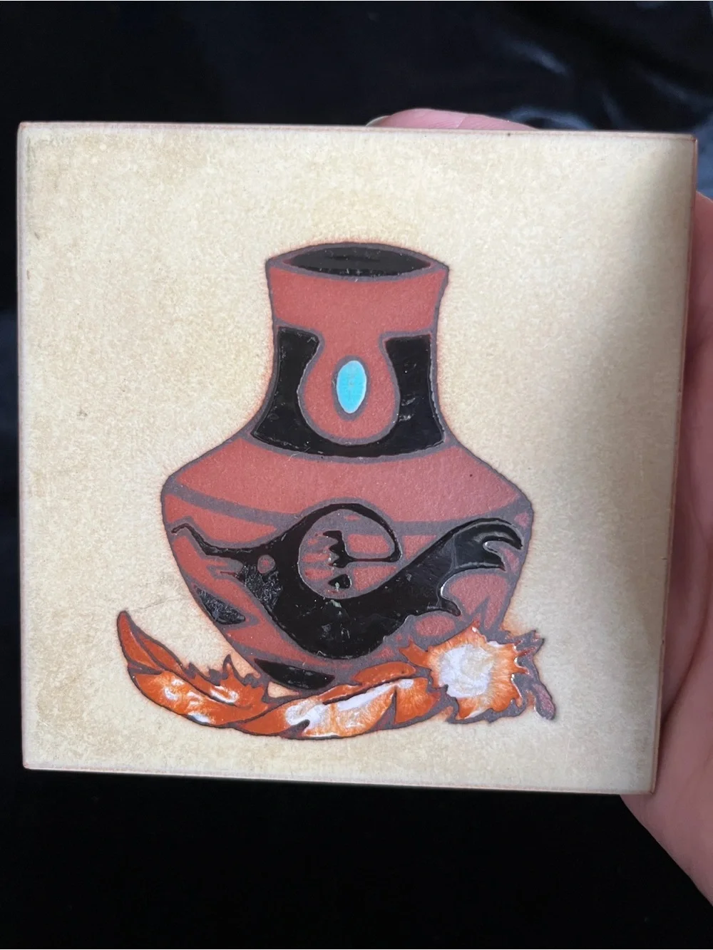 💜 Vintage Cleo Teissedre Southwestern Hand Painted Ceramic Tile Coaster Trivet
